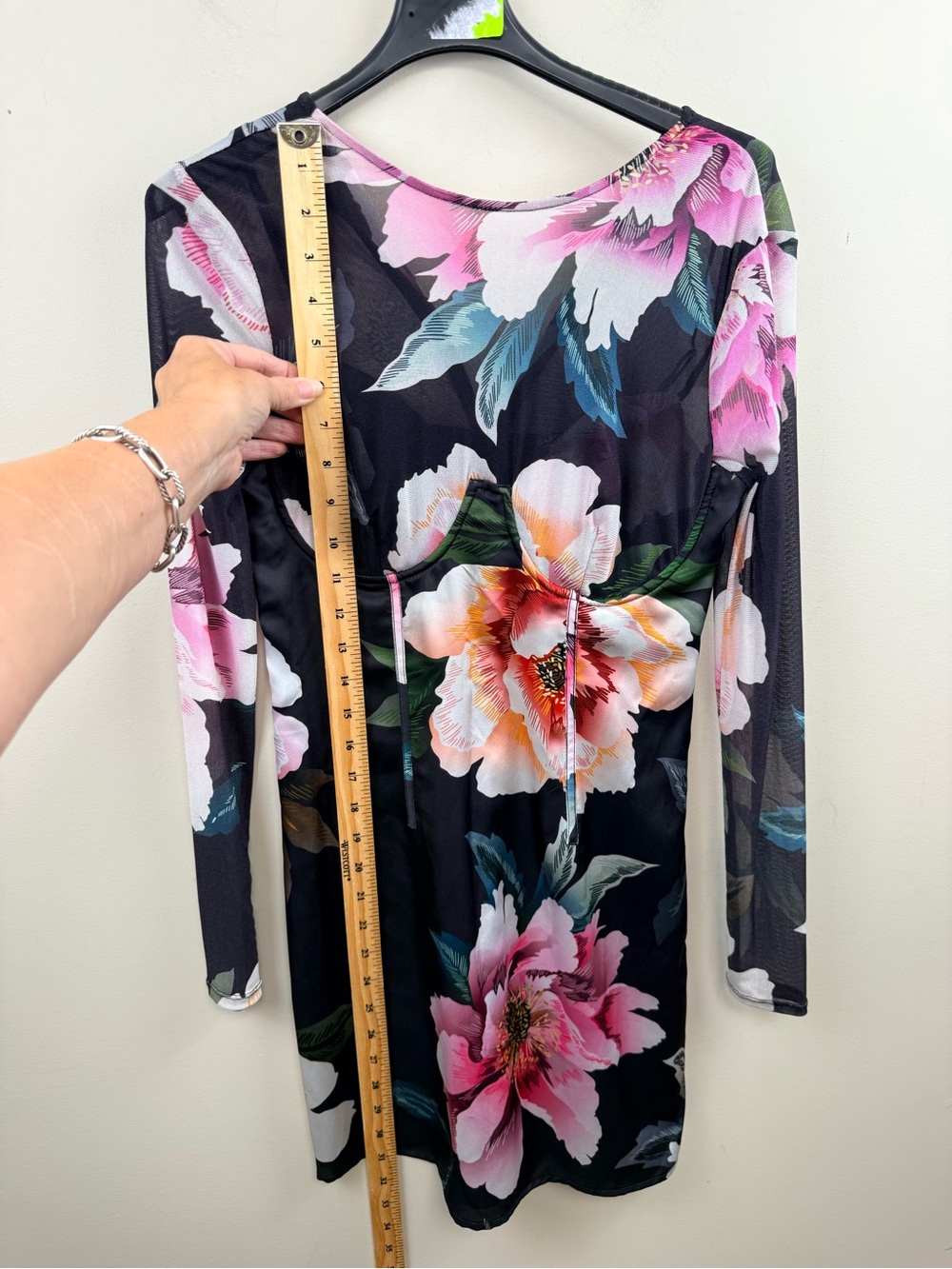 Marciano black floral satin mini dress with bustier top xs - Picture 11 of 14